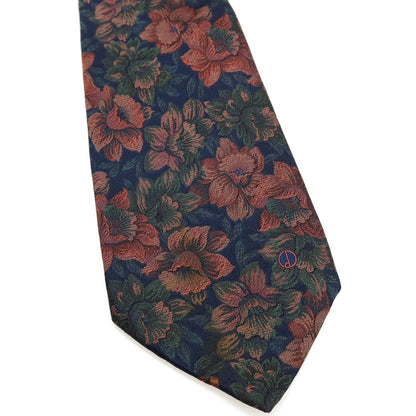 【中古】ダンヒル Dunhill シルク ジャカード 花柄ネクタイ ネイビーxピンク系【 状態ランクB 】【 メンズ 】