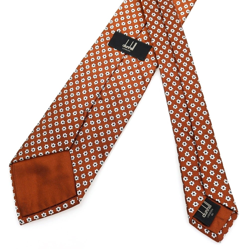 【中古】ダンヒル Dunhill シルク 花小紋柄ネクタイ ブラウン【 状態ランクA 】【 メンズ 】