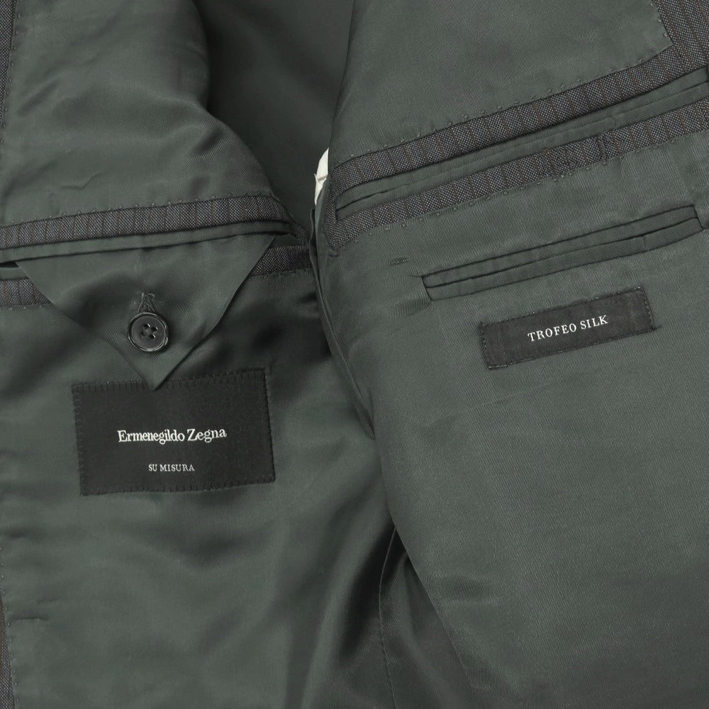 【中古】エルメネジルドゼニア Ermenegildo Zegna SU MISURA シルクウール ストライプ 2つボタンスーツ グレーxブラウン【サイズ上48/下50】【 状態ランクB 】【 メンズ 】