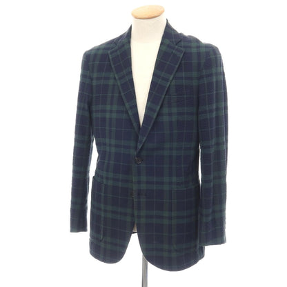 【中古】ブルックスブラザーズ Brooks Brothers ストレッチ コットンナイロン シアサッカー チェック 2B テーラードジャケット ネイビーxグリーン【サイズ36】【 状態ランクB 】【 メンズ 】