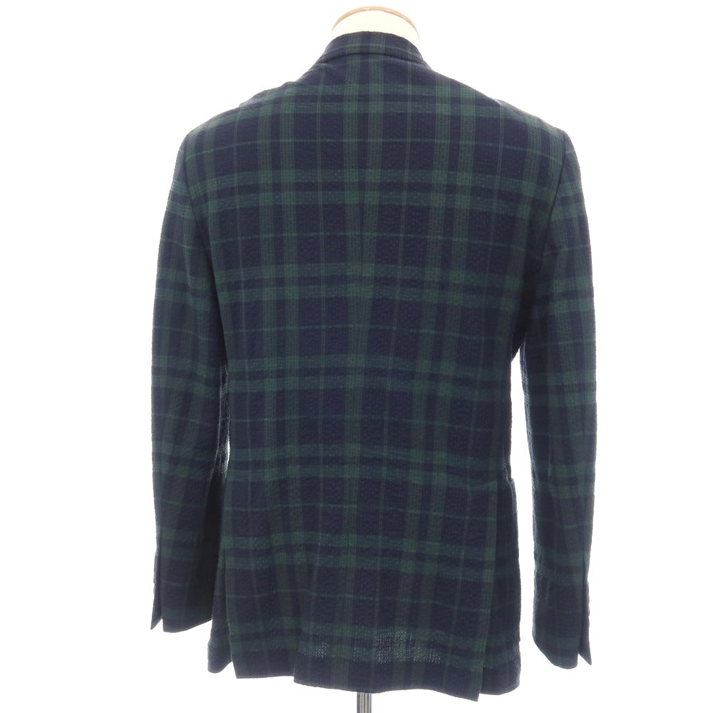 【中古】ブルックスブラザーズ Brooks Brothers ストレッチ コットンナイロン シアサッカー チェック 2B テーラードジャケット ネイビーxグリーン【サイズ36】【 状態ランクB 】【 メンズ 】