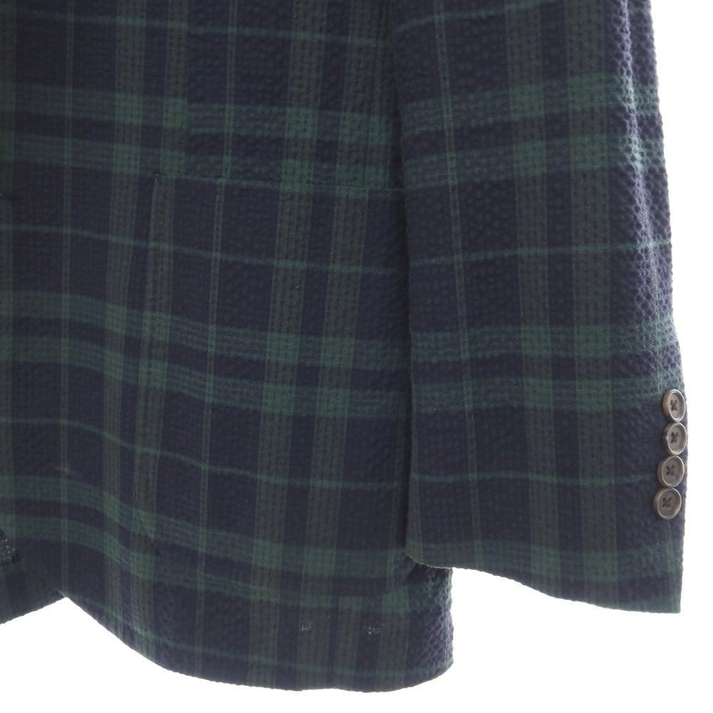 【中古】ブルックスブラザーズ Brooks Brothers ストレッチ コットンナイロン シアサッカー チェック 2B テーラードジャケット ネイビーxグリーン【サイズ36】【 状態ランクB 】【 メンズ 】