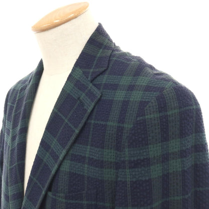 【中古】ブルックスブラザーズ Brooks Brothers ストレッチ コットンナイロン シアサッカー チェック 2B テーラードジャケット ネイビーxグリーン【サイズ36】【 状態ランクB 】【 メンズ 】