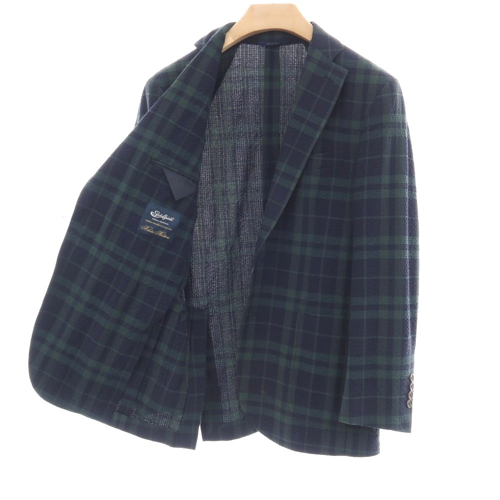 【中古】ブルックスブラザーズ Brooks Brothers ストレッチ コットンナイロン シアサッカー チェック 2B テーラードジャケット ネイビーxグリーン【サイズ36】【 状態ランクB 】【 メンズ 】