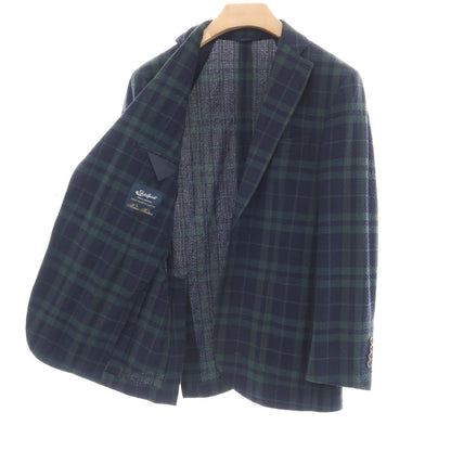 【中古】ブルックスブラザーズ Brooks Brothers ストレッチ コットンナイロン シアサッカー チェック 2B テーラードジャケット ネイビーxグリーン【サイズ36】【 状態ランクB 】【 メンズ 】