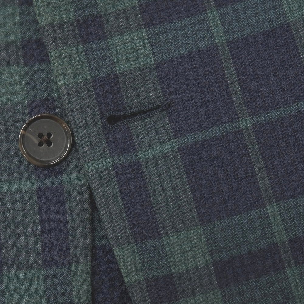 【中古】ブルックスブラザーズ Brooks Brothers ストレッチ コットンナイロン シアサッカー チェック 2B テーラードジャケット ネイビーxグリーン【サイズ36】【 状態ランクB 】【 メンズ 】