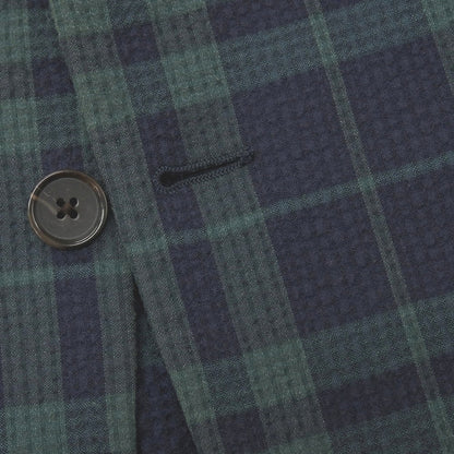 【中古】ブルックスブラザーズ Brooks Brothers ストレッチ コットンナイロン シアサッカー チェック 2B テーラードジャケット ネイビーxグリーン【サイズ36】【 状態ランクB 】【 メンズ 】