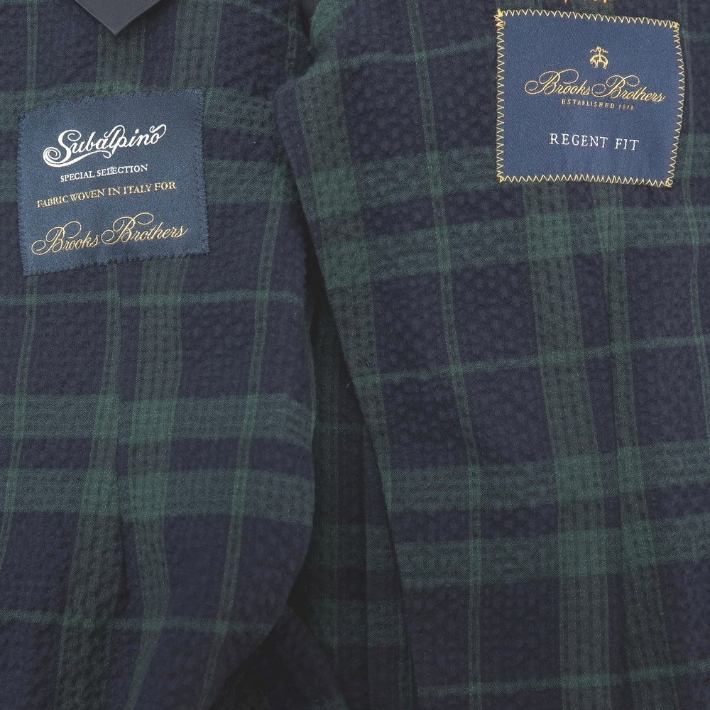 【中古】ブルックスブラザーズ Brooks Brothers ストレッチ コットンナイロン シアサッカー チェック 2B テーラードジャケット ネイビーxグリーン【サイズ36】【 状態ランクB 】【 メンズ 】