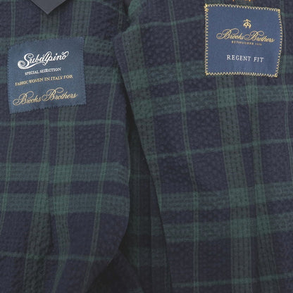 【中古】ブルックスブラザーズ Brooks Brothers ストレッチ コットンナイロン シアサッカー チェック 2B テーラードジャケット ネイビーxグリーン【サイズ36】【 状態ランクB 】【 メンズ 】