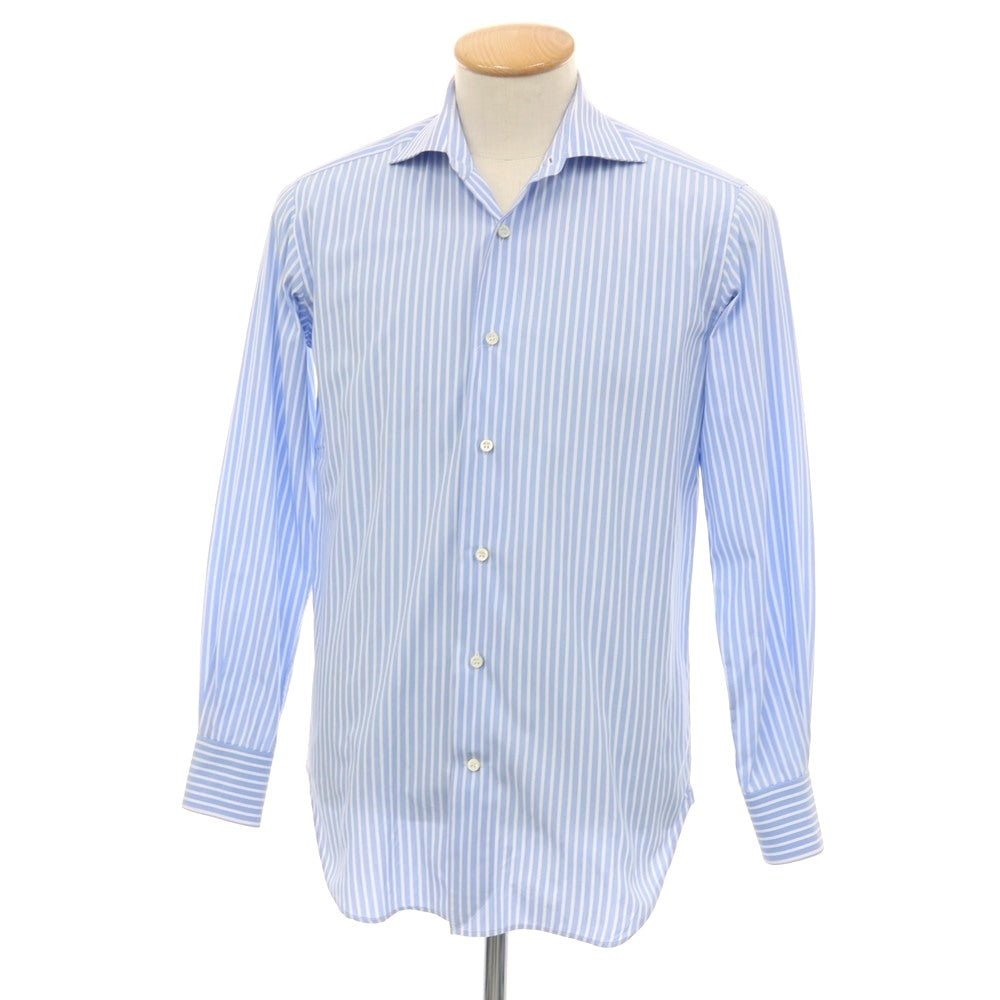 【中古】オリアン ORIAN BEAMS F別注 コットン ストライプ ワイドカラー ドレスシャツ ライトブルーxホワイト【サイズ37】【 状態ランクC 】【 メンズ 】