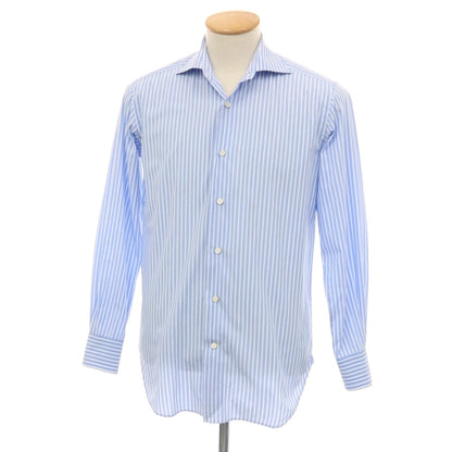 【中古】オリアン ORIAN BEAMS F別注 コットン ストライプ ワイドカラー ドレスシャツ ライトブルーxホワイト【サイズ37】【 状態ランクC 】【 メンズ 】