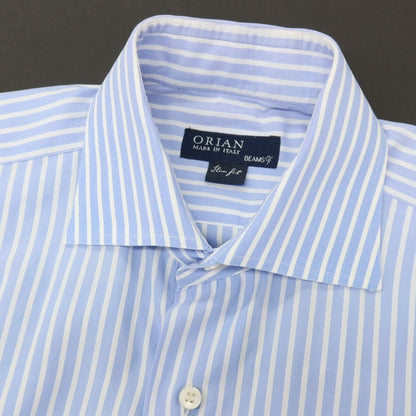 【中古】オリアン ORIAN BEAMS F別注 コットン ストライプ ワイドカラー ドレスシャツ ライトブルーxホワイト【サイズ37】【 状態ランクC 】【 メンズ 】