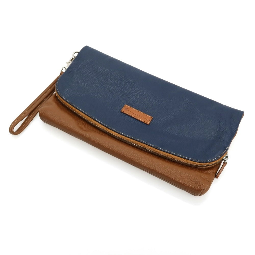 【中古】ステファノマーノ STEFANOMANO 2way レザー クラッチバッグ ネイビーxブラウン【 状態ランクA 】【 メンズ 】