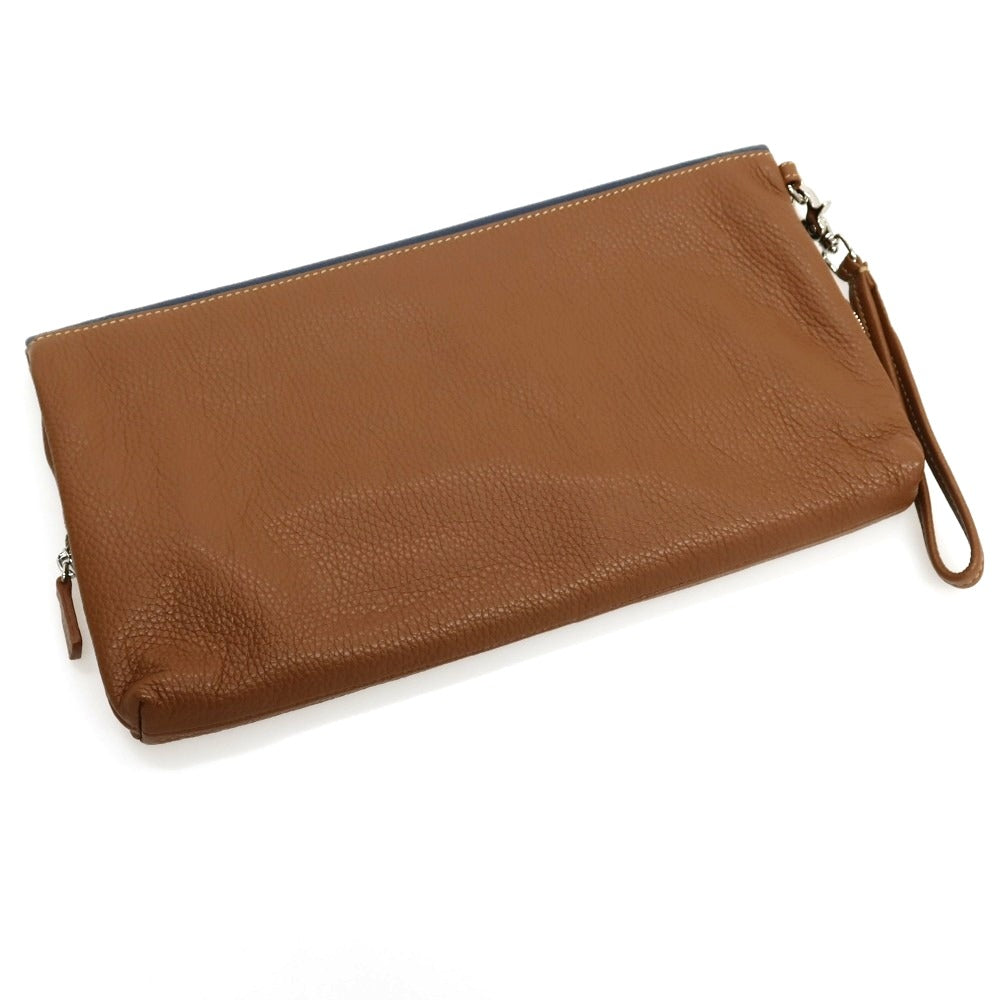 【中古】ステファノマーノ STEFANOMANO 2way レザー クラッチバッグ ネイビーxブラウン【 状態ランクA 】【 メンズ 】