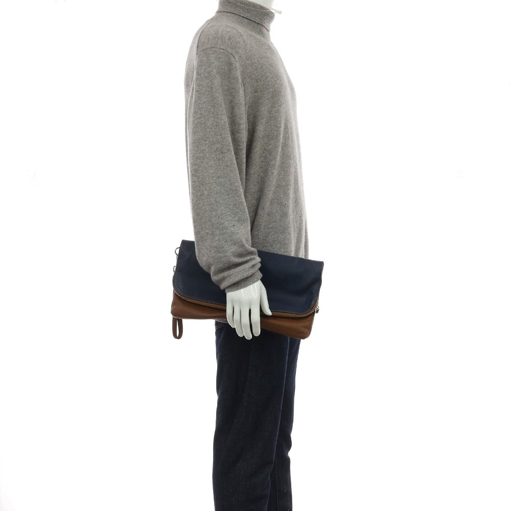 【中古】ステファノマーノ STEFANOMANO 2way レザー クラッチバッグ ネイビーxブラウン【 状態ランクA 】【 メンズ 】