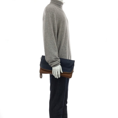 【中古】ステファノマーノ STEFANOMANO 2way レザー クラッチバッグ ネイビーxブラウン【 状態ランクA 】【 メンズ 】