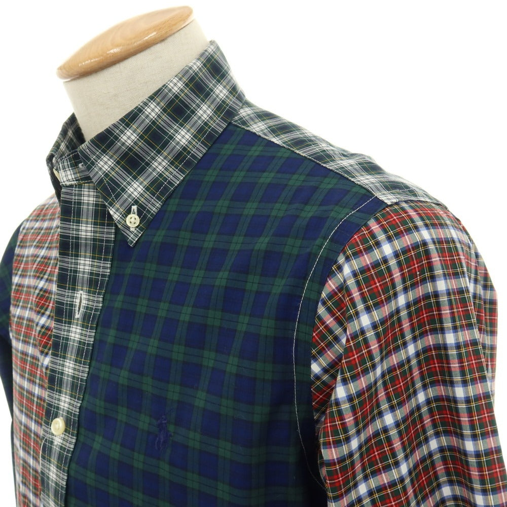 【中古】ラルフローレン RALPH LAUREN コットン パネル切替 チェック ボタンダウン カジュアルシャツ グリーンxレッド系【サイズS】【 状態ランクB 】【 メンズ 】