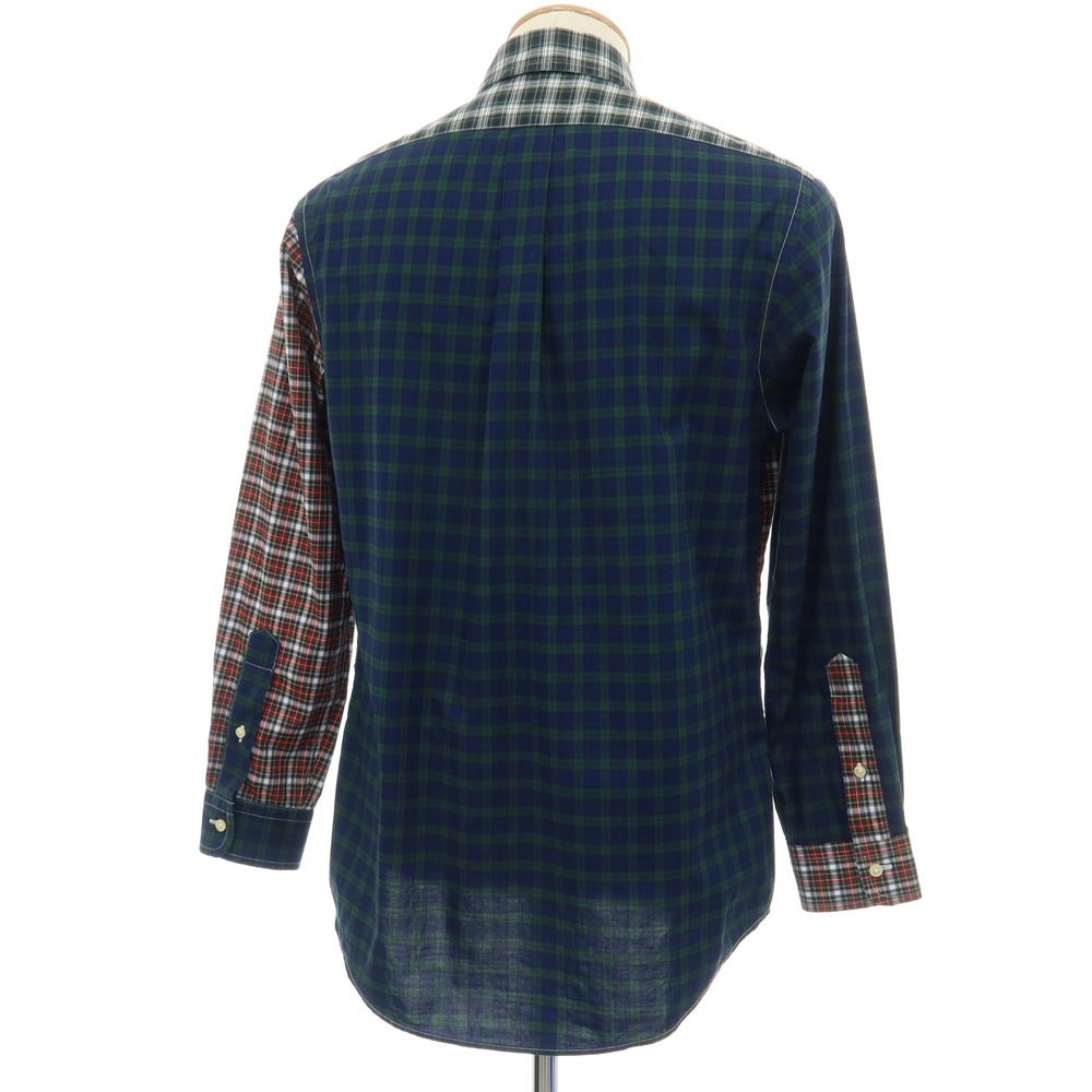 【中古】ラルフローレン RALPH LAUREN コットン パネル切替 チェック ボタンダウン カジュアルシャツ グリーンxレッド系【サイズS】【 状態ランクB 】【 メンズ 】