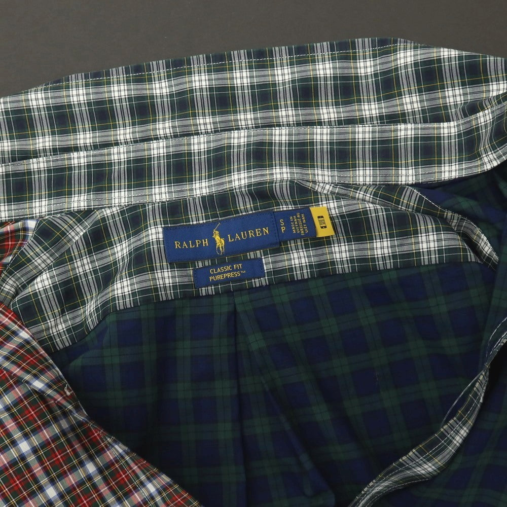 【中古】ラルフローレン RALPH LAUREN コットン パネル切替 チェック ボタンダウン カジュアルシャツ グリーンxレッド系【サイズS】【 状態ランクB 】【 メンズ 】