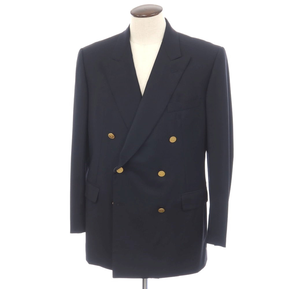 【中古】エルメス HERMES 80年代 ウール ダブル 6B テーラードジャケット ダークネイビー【サイズ52】【 状態ランクC 】【 メンズ 】
