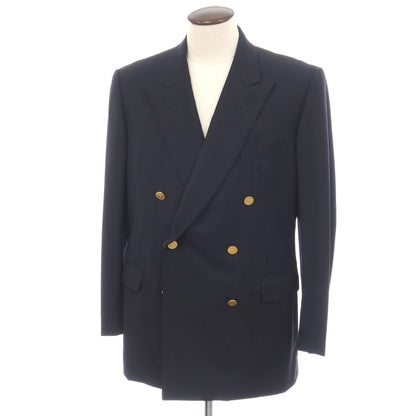 【中古】エルメス HERMES 80年代 ウール ダブル 6B テーラードジャケット ダークネイビー【サイズ52】【 状態ランクC 】【 メンズ 】