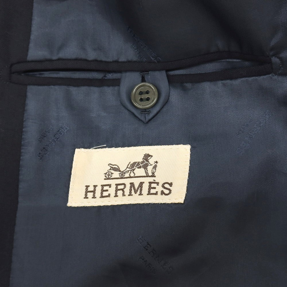【中古】エルメス HERMES 80年代 ウール ダブル 6B テーラードジャケット ダークネイビー【サイズ52】【 状態ランクC 】【 メンズ 】