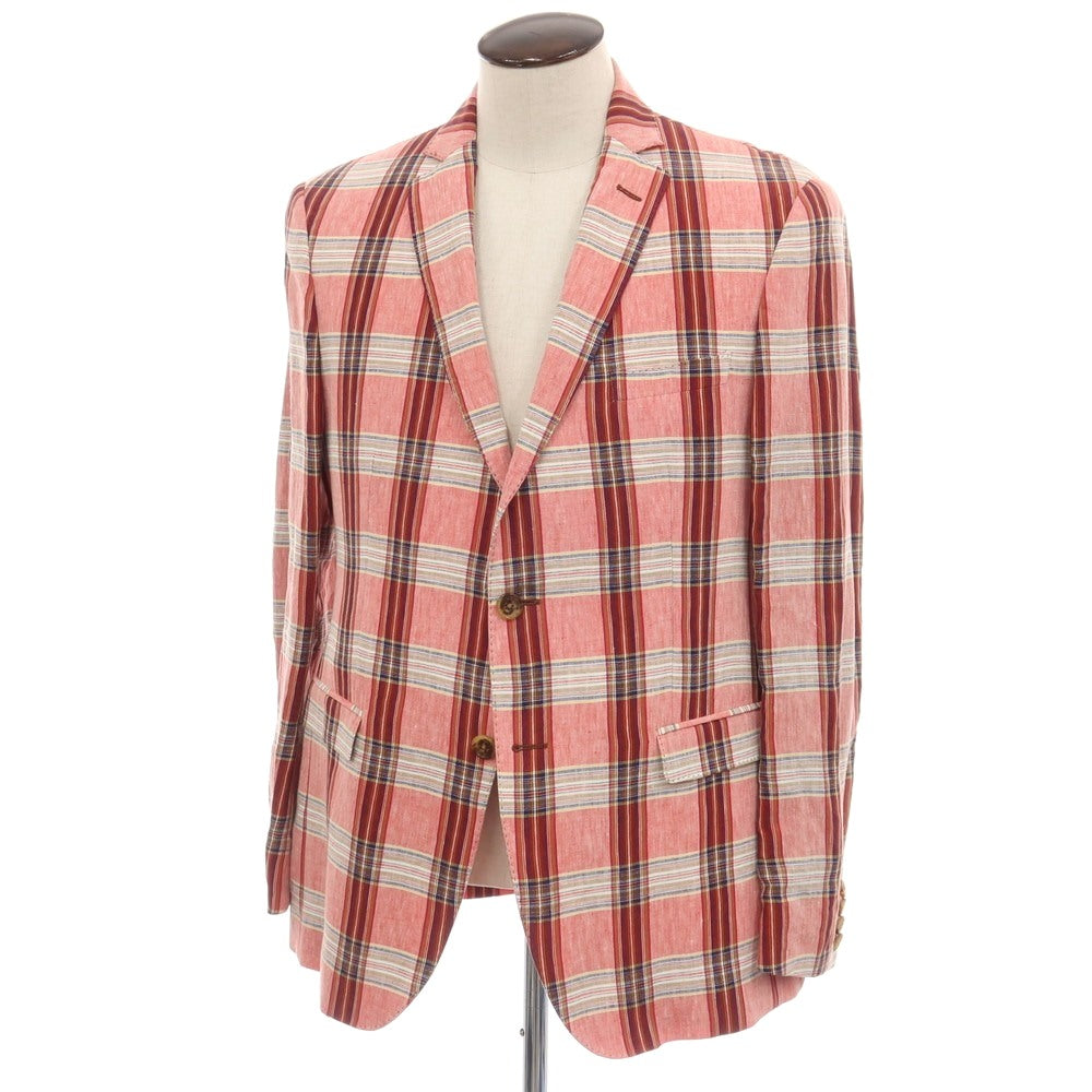【中古】エトロ ETRO リネン チェック 2B カジュアルジャケット レッドxホワイト【サイズ52】【 状態ランクB 】【 メンズ 】