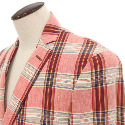 【中古】エトロ ETRO リネン チェック 2B カジュアルジャケット レッドxホワイト【サイズ52】【 状態ランクB 】【 メンズ 】
