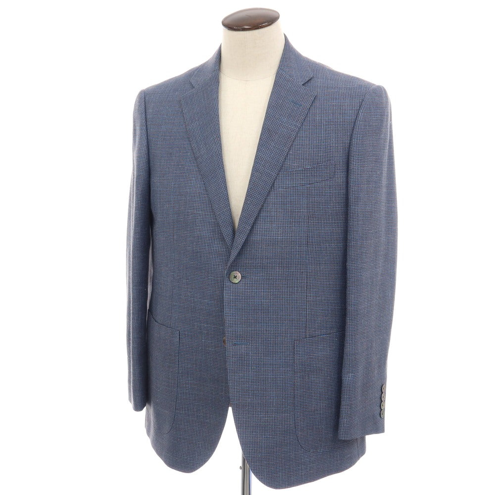 【中古】ランバンコレクション LANVIN COLLECTION ウールシルクリネン 2B テーラードジャケット ブルーxブラウン【サイズ52】【 状態ランクB 】【 メンズ 】