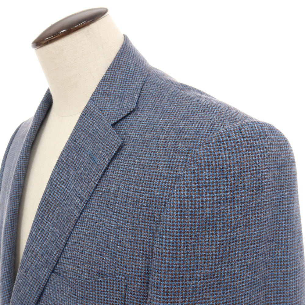 【中古】ランバンコレクション LANVIN COLLECTION ウールシルクリネン 2B テーラードジャケット ブルーxブラウン【サイズ52】【 状態ランクB 】【 メンズ 】