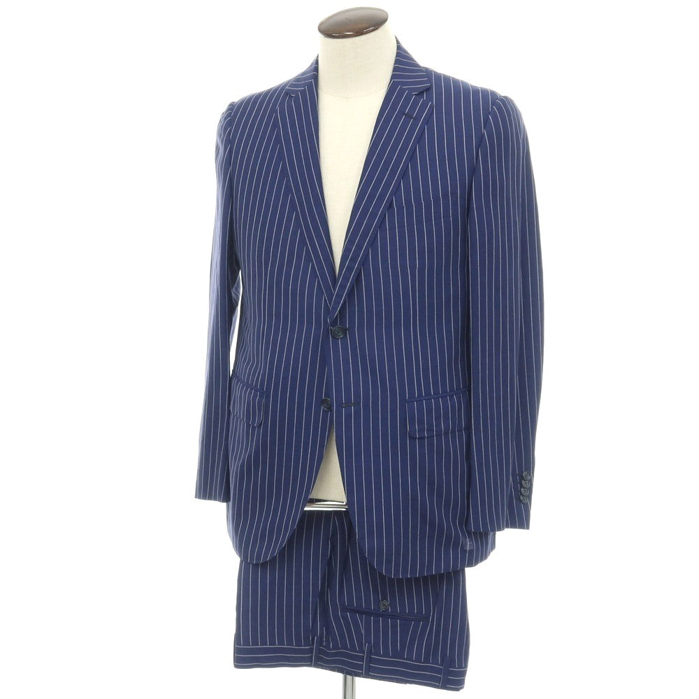 【中古】ラバッツォーロ RAVAZZOLO ウールリネンシルク ストライプ 2つボタンスーツ ネイビーブルー【サイズ50】【 状態ランクB 】【 メンズ 】