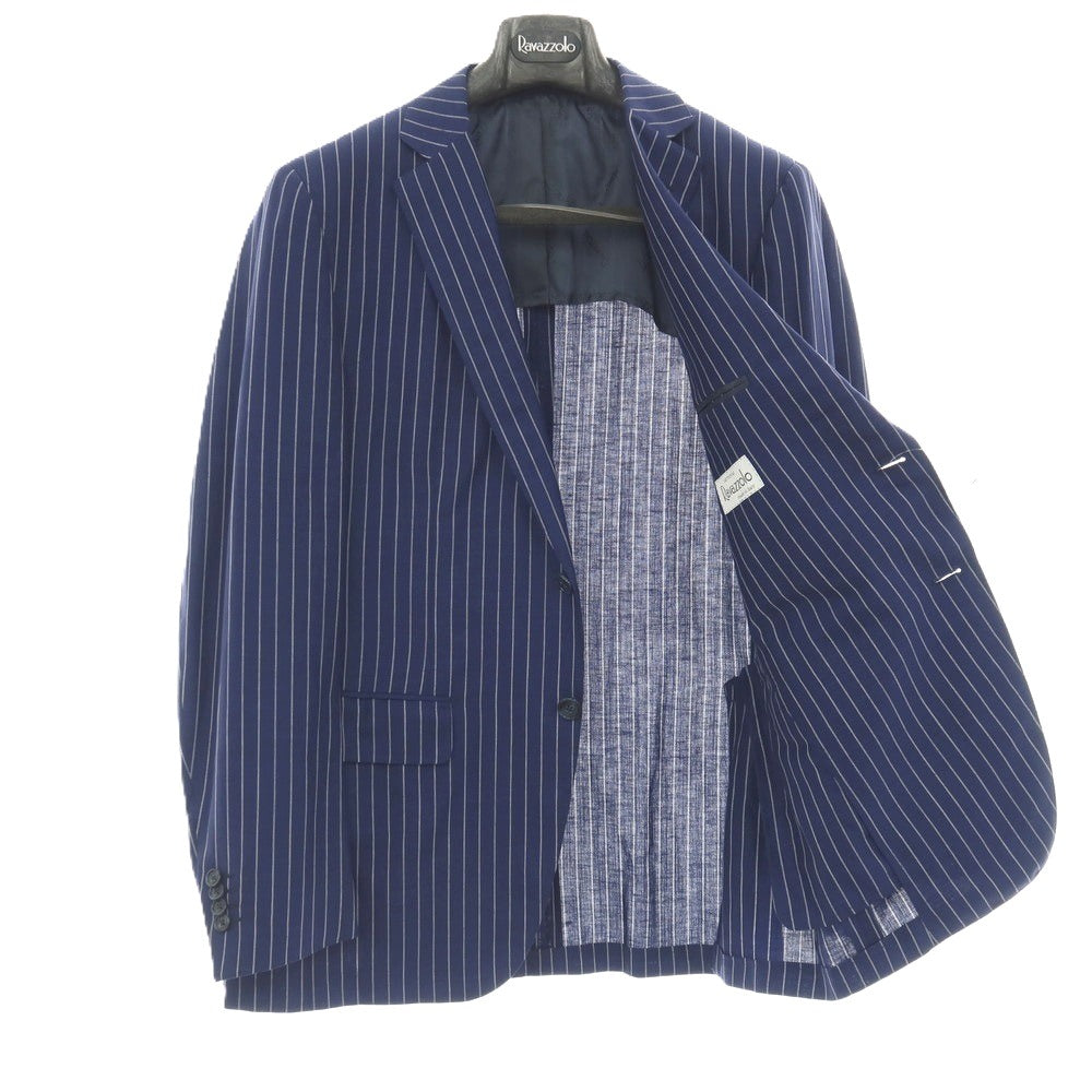 【中古】ラバッツォーロ RAVAZZOLO ウールリネンシルク ストライプ 2つボタンスーツ ネイビーブルー【サイズ50】【 状態ランクB 】【 メンズ 】