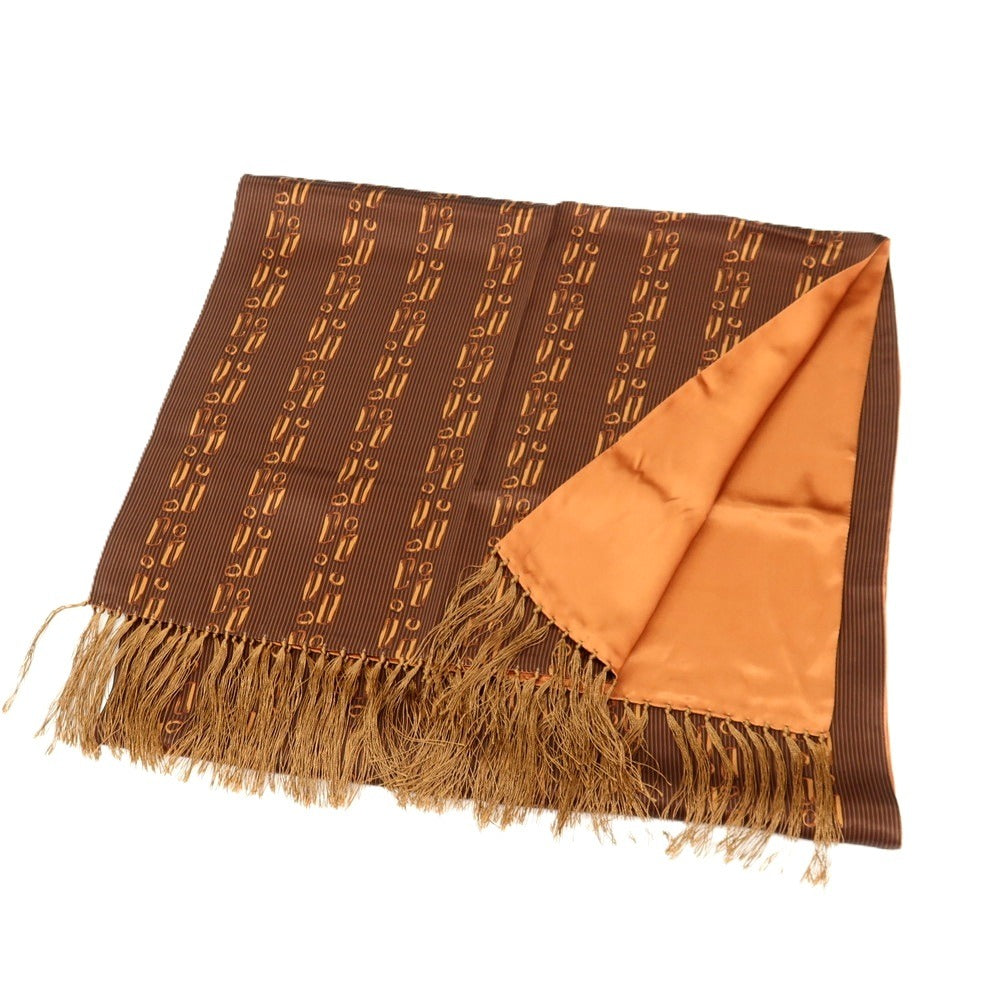 【中古】ジリー ZILLI シルク系 プリント ストール ライトブラウンxブラック系【 状態ランクA 】【 メンズ 】