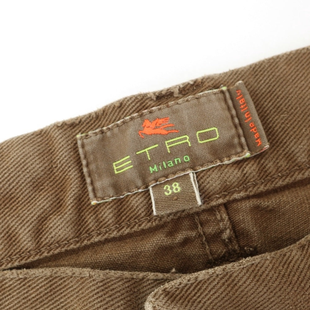 【中古】エトロ ETRO コットン チェック柄 切替 デニムパンツ ブラウン【サイズ38】【 状態ランクC 】【 メンズ 】