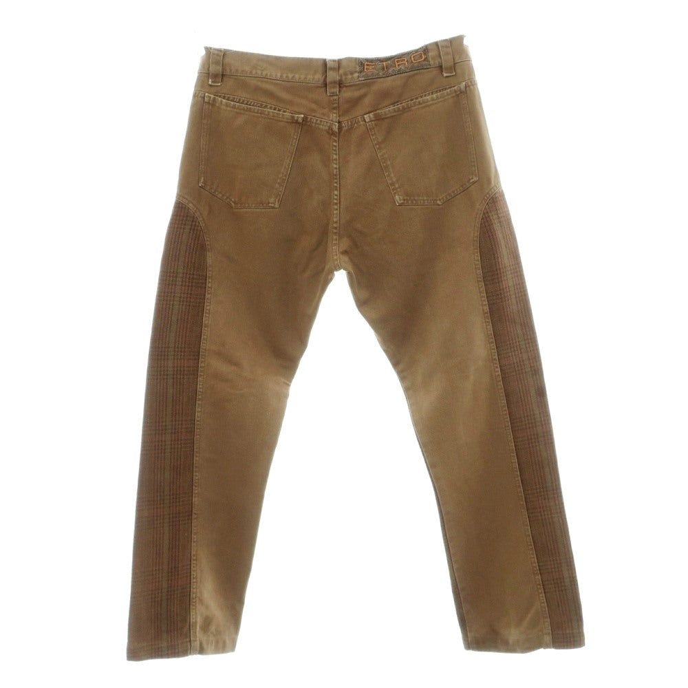 【中古】エトロ ETRO コットン チェック柄 切替 デニムパンツ ブラウン【サイズ38】【 状態ランクC 】【 メンズ 】