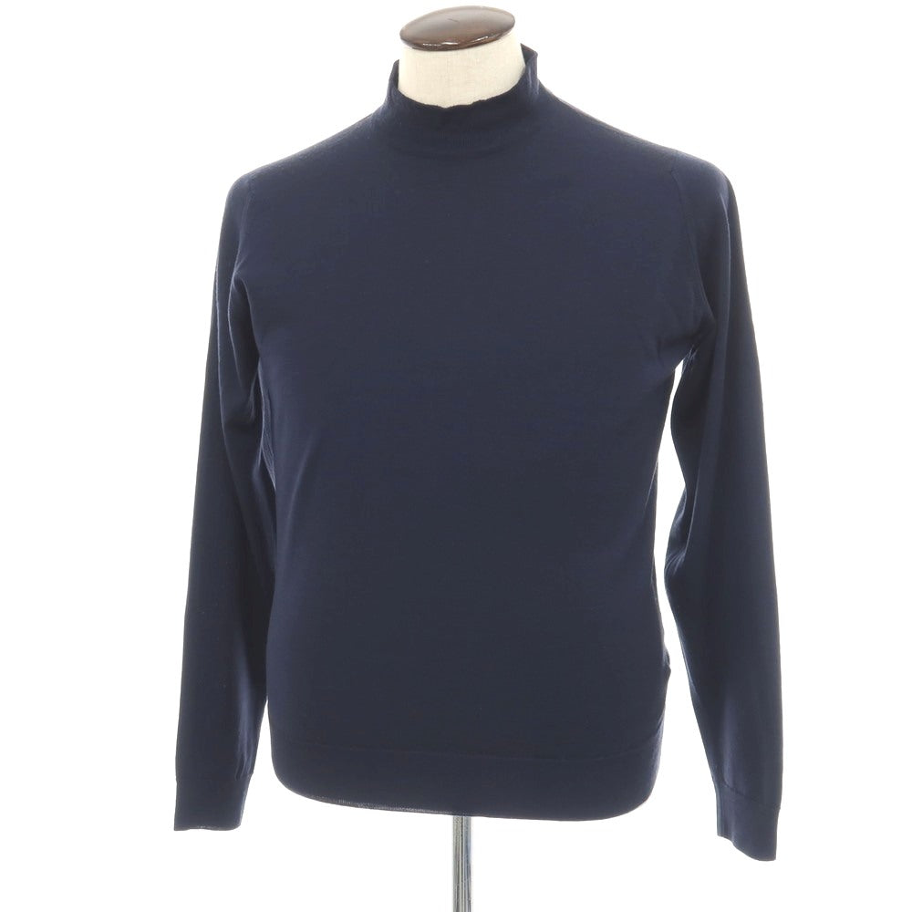 【中古】ジョンスメドレー JOHN SMEDLEY ハイゲージ ウール モックネック プルオーバーニット ネイビー【サイズL】【 状態ランクC 】【 メンズ 】
