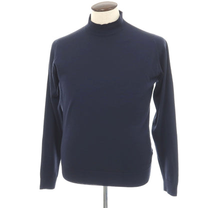 【中古】ジョンスメドレー JOHN SMEDLEY ハイゲージ ウール モックネック プルオーバーニット ネイビー【サイズL】【 状態ランクC 】【 メンズ 】
