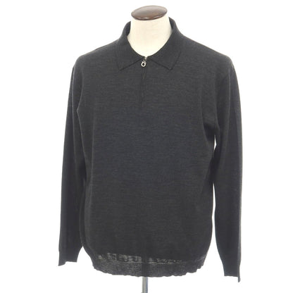 【中古】サルヴァトーレフェラガモ Salvatore Ferragamo ウール ハーフジップ 長袖 ポロニット チャコール【サイズXL】【 状態ランクB 】【 メンズ 】