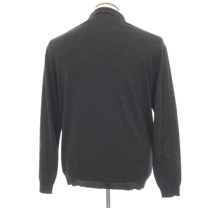 【中古】サルヴァトーレフェラガモ Salvatore Ferragamo ウール ハーフジップ 長袖 ポロニット チャコール【サイズXL】【 状態ランクB 】【 メンズ 】