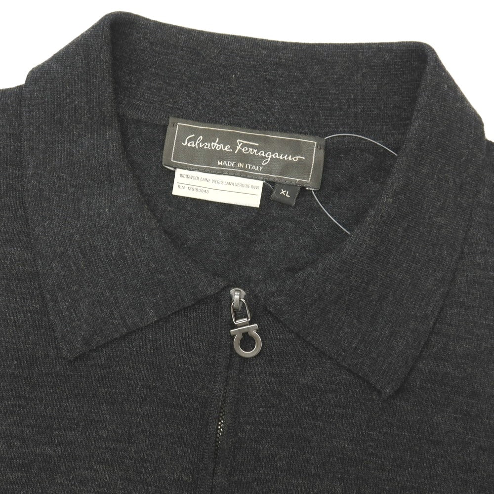 【中古】サルヴァトーレフェラガモ Salvatore Ferragamo ウール ハーフジップ 長袖 ポロニット チャコール【サイズXL】【 状態ランクB 】【 メンズ 】