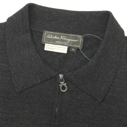 【中古】サルヴァトーレフェラガモ Salvatore Ferragamo ウール ハーフジップ 長袖 ポロニット チャコール【サイズXL】【 状態ランクB 】【 メンズ 】