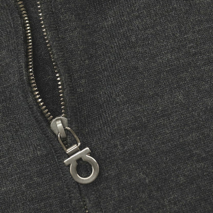 【中古】サルヴァトーレフェラガモ Salvatore Ferragamo ウール ハーフジップ 長袖 ポロニット チャコール【サイズXL】【 状態ランクB 】【 メンズ 】
