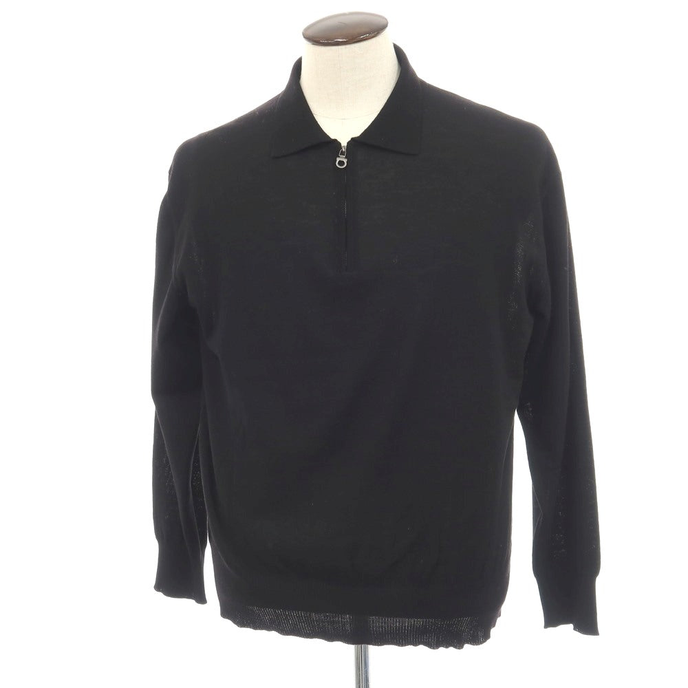 【中古】サルヴァトーレフェラガモ Salvatore Ferragamo ウール ハーフジップ 長袖 ポロニット ブラック【サイズXL】【 状態ランクD 】【 メンズ 】