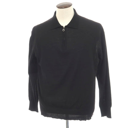 【中古】サルヴァトーレフェラガモ Salvatore Ferragamo ウール ハーフジップ 長袖 ポロニット ブラック【サイズXL】【 状態ランクD 】【 メンズ 】