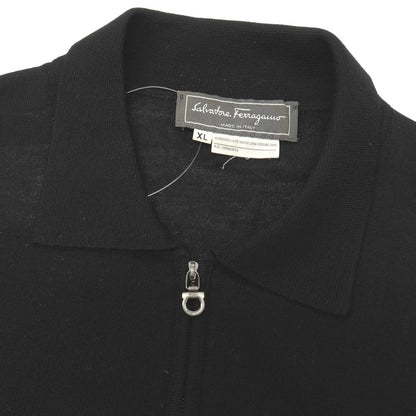 【中古】サルヴァトーレフェラガモ Salvatore Ferragamo ウール ハーフジップ 長袖 ポロニット ブラック【サイズXL】【 状態ランクD 】【 メンズ 】