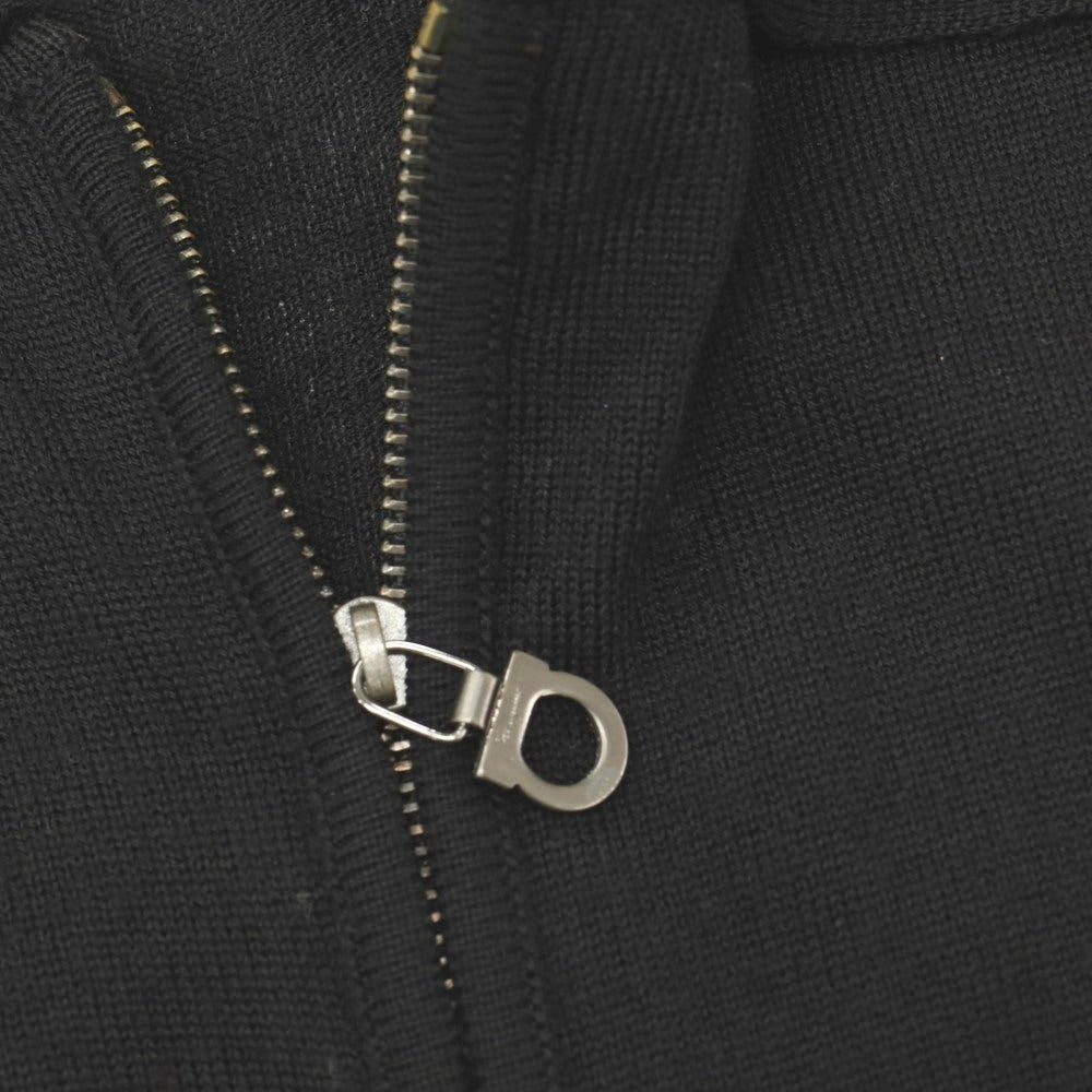【中古】サルヴァトーレフェラガモ Salvatore Ferragamo ウール ハーフジップ 長袖 ポロニット ブラック【サイズXL】【 状態ランクD 】【 メンズ 】
