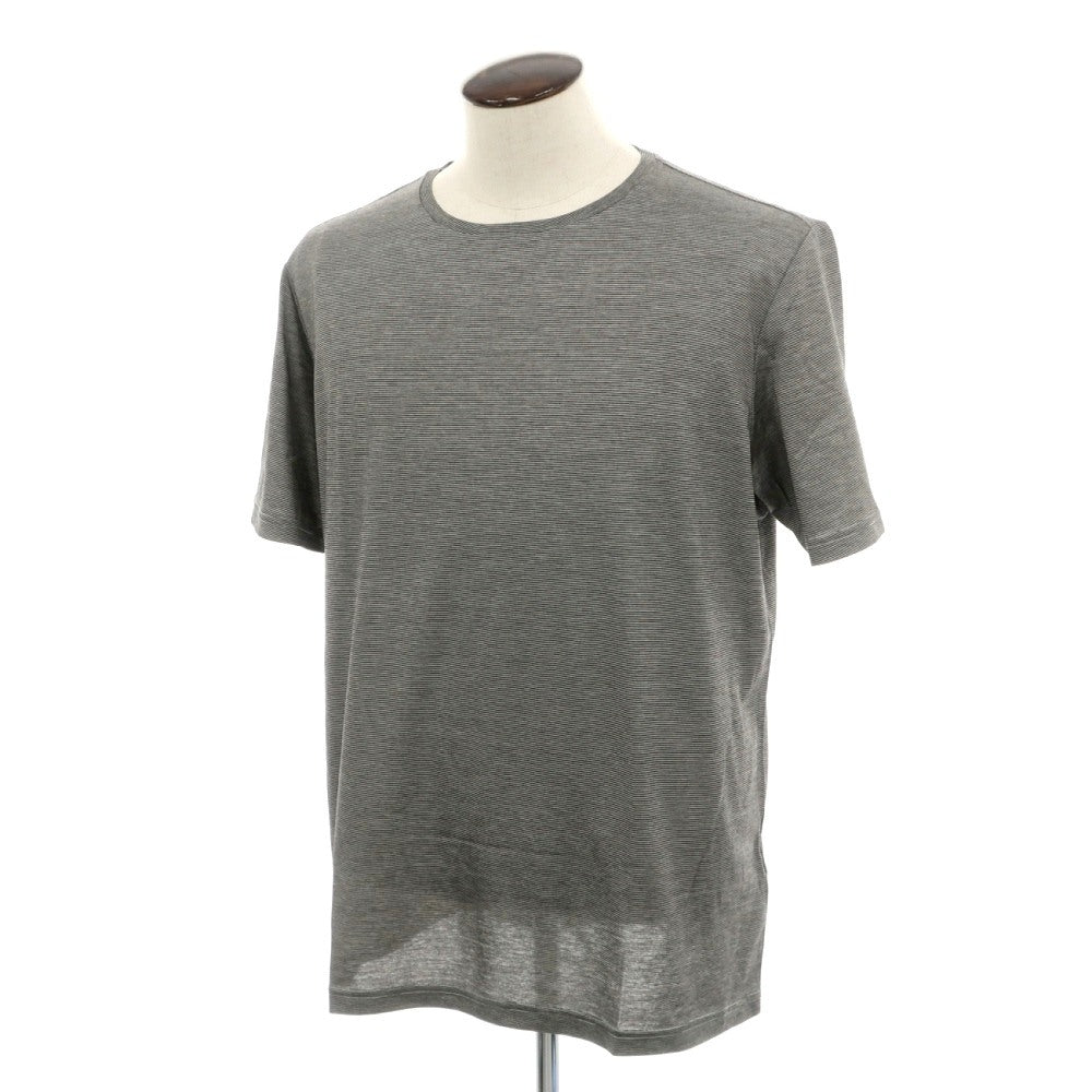 【中古】パルジレリ Pal Zileri コットンシルク マイクロボーダー クルーネック 半袖Ｔシャツ ブラックxホワイト【サイズXL】【 状態ランクA 】【 メンズ 】