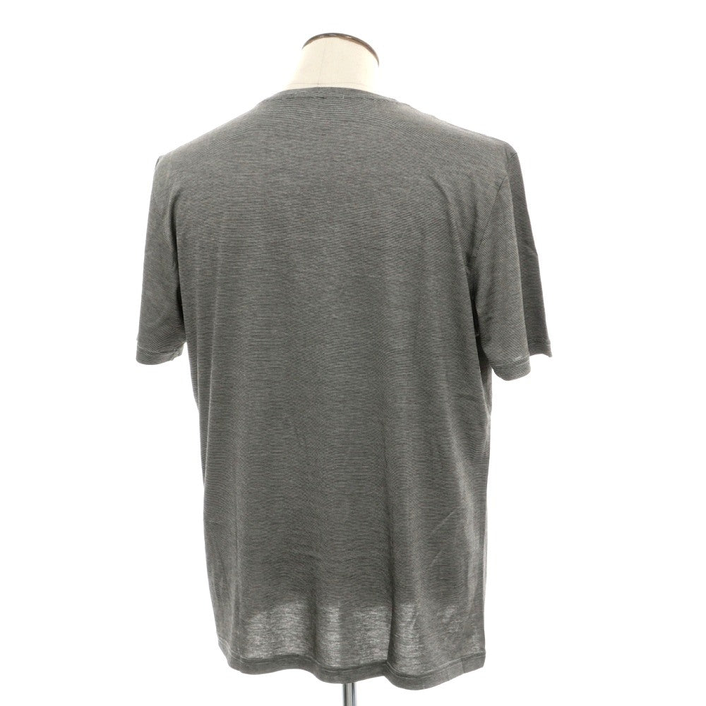 【中古】パルジレリ Pal Zileri コットンシルク マイクロボーダー クルーネック 半袖Ｔシャツ ブラックxホワイト【サイズXL】【 状態ランクA 】【 メンズ 】