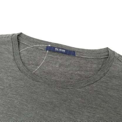 【中古】パルジレリ Pal Zileri コットンシルク マイクロボーダー クルーネック 半袖Ｔシャツ ブラックxホワイト【サイズXL】【 状態ランクA 】【 メンズ 】
