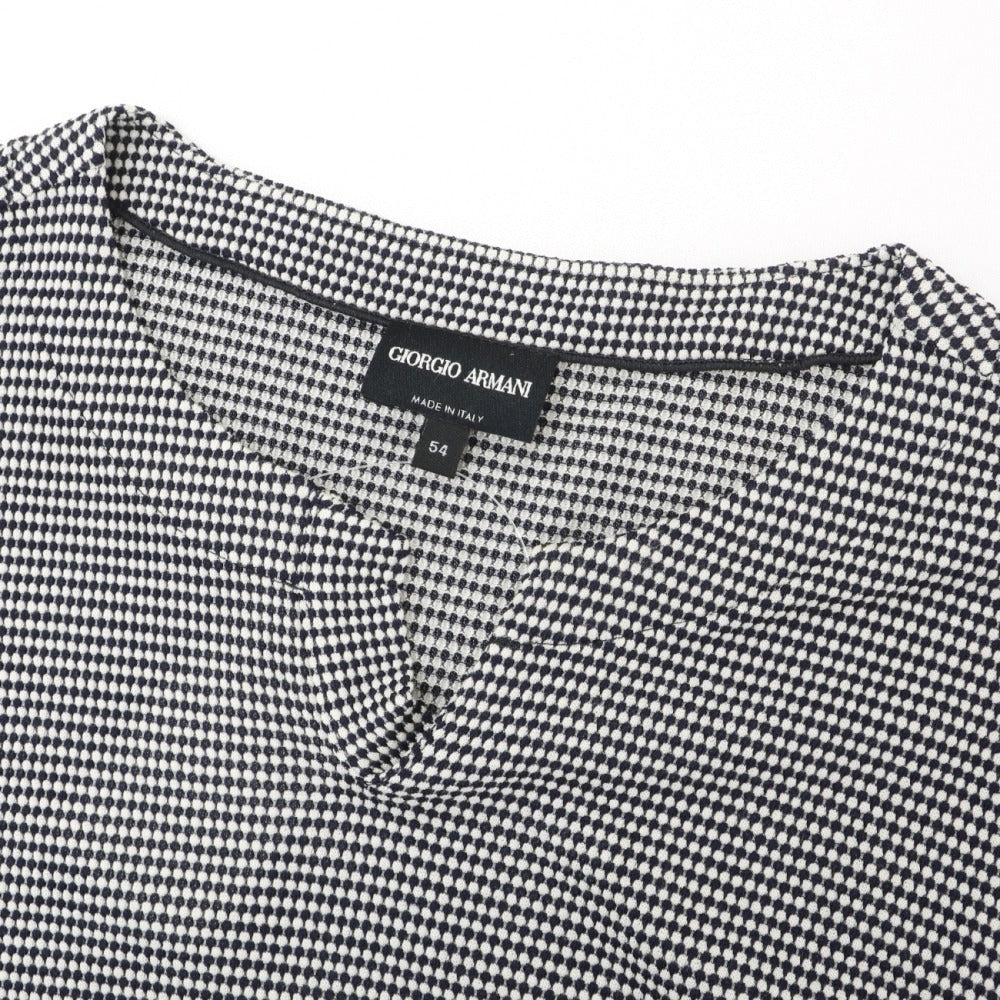【中古】ジョルジオアルマーニ GIORGIO ARMANI ストレッチ レーヨンナイロン キーネック 半袖Ｔシャツ ダークネイビーxホワイト【サイズ54】【 状態ランクB 】【 メンズ 】